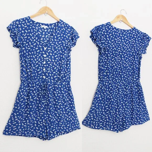 Rails Chloe Cobalt Floating Daisies Romper S Flutter Sleeves Blue Revolve $178 - Picture 15 of 16